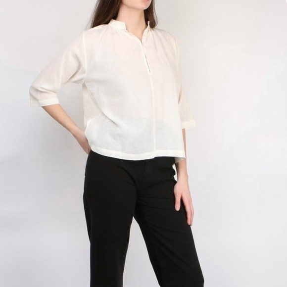 Apiece Apart 100% cotton shirred agata blouse in cream - Picture 1 of 8